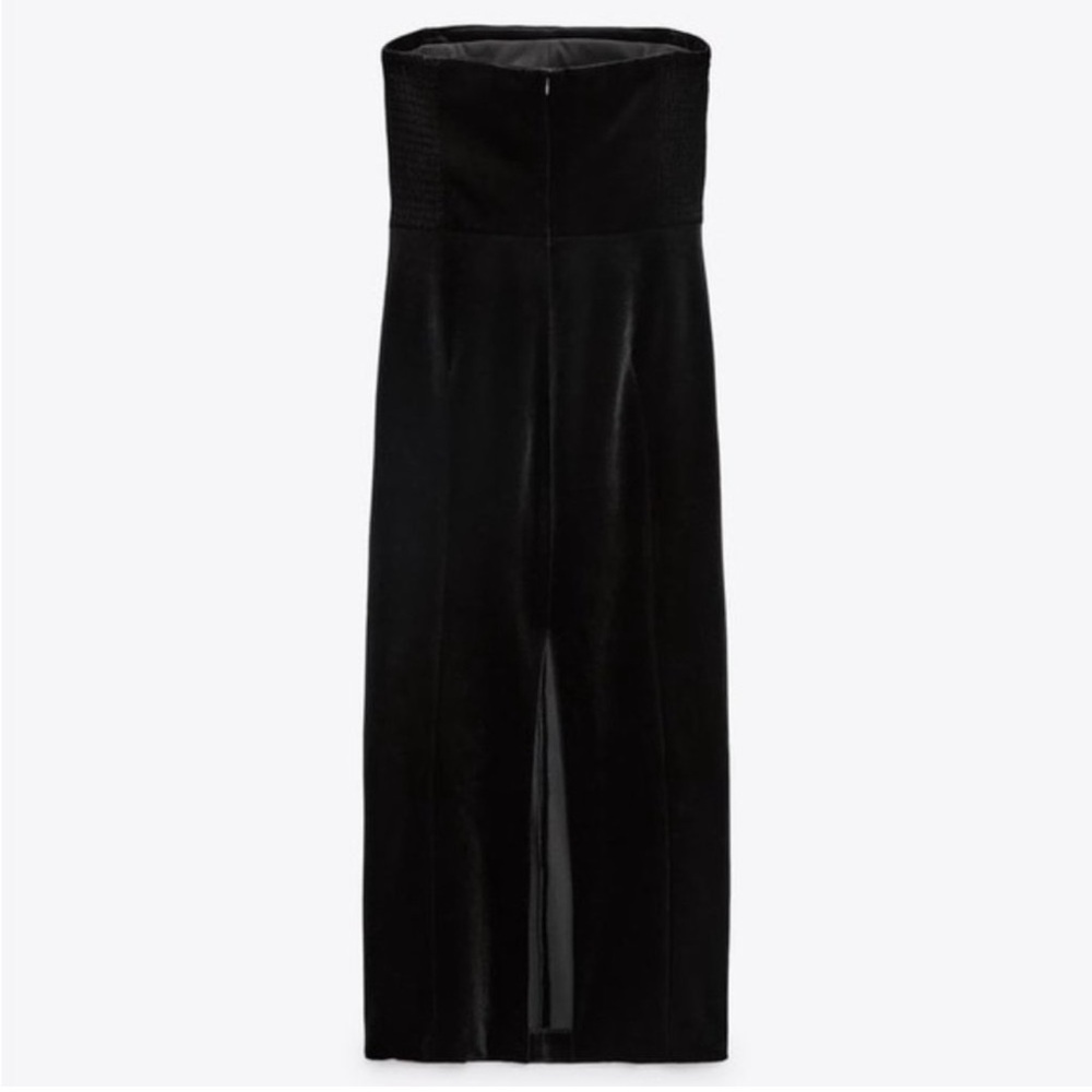 NWT ZARA STUNNING LIMITED EDITION Black Velvet Strapless Midi Dress - Women’s XS - Picture 3 of 11